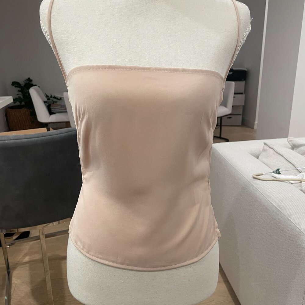 Superdown Light Pink Satin Side Cut-Out Cami Top – Open Back | Size XS
